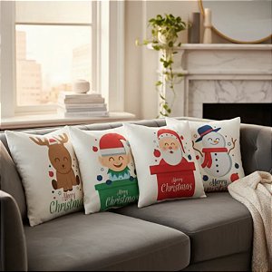 Kit 4 Almofadas Cheias Sofá Natalina Decorativo 45x45 Personagens Veludo Premium