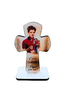 Cruz de Santo Carlo Acutis em Madeira MDF com Acabamento em Resina