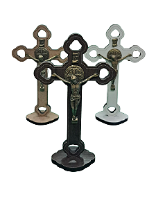 Crucifixo MDF Marrom Escuro com Cristo em Metal 15cm