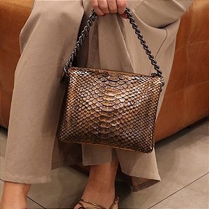 Bolsa Python Alça Corrente Bronze