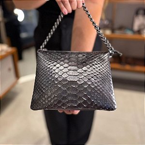 Bolsa Python Alça Corrente Pewter