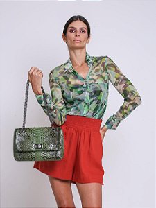 Bolsa Python Alça Corrente Fecho Verde