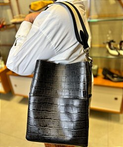 Bolsa Bucket Croco Preta
