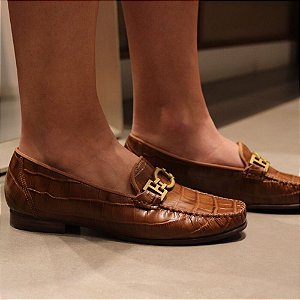 Mocassim Croco Caramelo