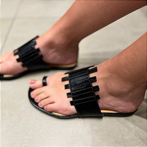Sandália Flat Dedo Preta
