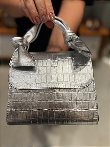 Bolsa Nó Pelica Croco Prata
