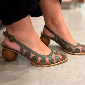 Sapato Slingback Tela Verde