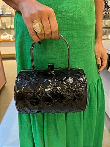 Bolsa Pirarucu Preta com Alça de Metal