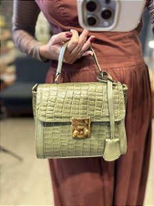 Bolsa Quadrada Croco Chave Verde Oliva