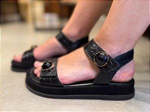 Sandália Papete Croco Preta