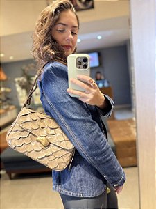 Bolsa Pirarucu Fecho Gota Nude
