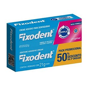 Creme Adesivo para Dentadura Original Fixodent - Pack com 2 unidades de 21g