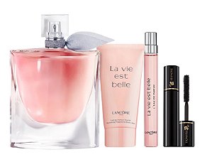 Coffret La Vie Est Belle Lancome EDP 100ml + Loção Corporal 50ml +Travel Mini 10ml + Mascara Cilios Hypnôse