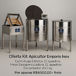 Kit Apícola Centrífuga Elétrica 32 quadros + Decantador 200kg + Mesa Desoperculadora 32 quadros