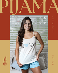 Pijama alça love azul