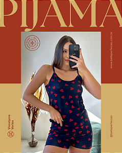 Pijama Alça coração azul
