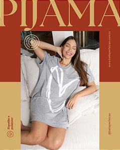 Pijama Camisetão Coração mescla