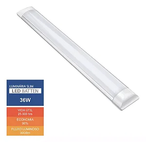 Luminária Slim 36w Led Sobrepor Branco frio 120cm Bivolt