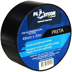 Fita de Demarcação Adesiva 48mm x 30m Preto Plastcor
