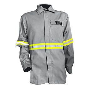 Camisa Jaleco Nr10 Cinza Claro C/ Refletivo Verde Cedrotech Ca 44108