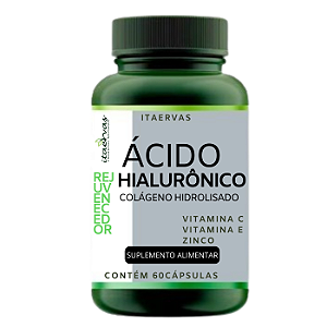 Ácido Hialurônico + Colágeno Hidrolisado + Vitamina C, E e Zinco Rejuvenescedor Linha Premium 500mg Itaervas 60 Cápsulas