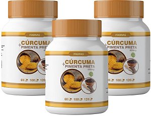 3x Cúrcuma com Pimenta Preta 650mg 100 Cápsulas Original Itaervas