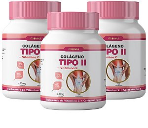 3 Potes Colágeno Tipo 2 UC-II + Vitamina C 400mg Itaervas 120 Cápsulas