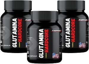 3x Glutamina Hardcore 1500 mg 60 Cápsulas Itaervas
