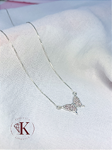 Colar Butterfly Cravejada Rosa