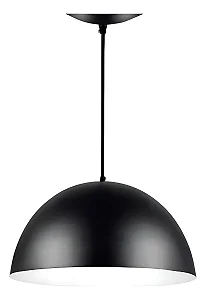 Pendente Meia Lua 34cm Luminária Alumínio Preto Textura C/ Branco