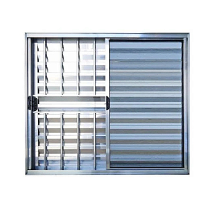 Janela Veneziana 3 Folhas Com Grade - Alumínio Brilhante - Linha Modular