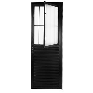 Porta Social com Postigo Vidro Boreal - Alumínio Preto - Linha 25