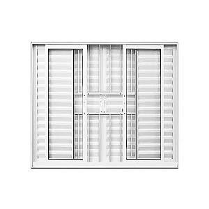 Janela Veneziana 6 Folhas - Alumínio Branco - Com Grade - Linha 25