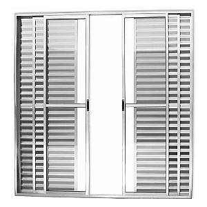 Porta Balcão 6 Folhas com Fechadura - Alumínio Brilhante - Linha 25