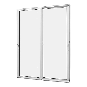 Porta de Correr 2 Folhas Móveis com Fecho - Vidro Liso Panorâmico - Alumínio Branco - Linha 25