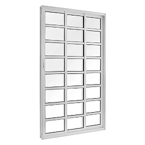Porta de Correr Travessa 3 Folhas Móveis com Fecho - Vidro Liso - Alumínio Branco - Linha 25