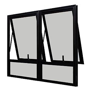 Janela Maxim-Ar - 2 Seções - com Bandeira Fixa Inferior - Alumínio Preto - Vidro Mini Boreal - Linha 25