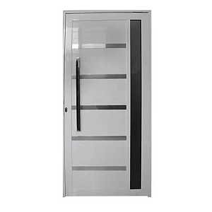 Porta Pivotante Lambril com Friso, Puxador e Vidro - Alumínio Branco - Linha 30