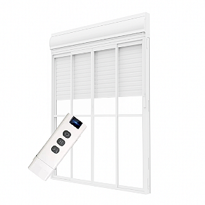 Porta com Persiana Integrada Automática com Controle Remoto - 4 Folhas - Alumínio Branco