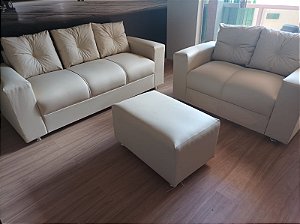 SOFÁ CANADÁ 3E2 LUGARES + PUFF COURO SINTETICO