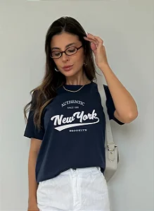 T-shirt Plus Size Azul Marinho New York