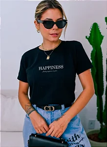 T-shirt Plus Size Preta Happiness