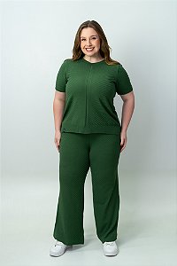 Conjunto Blusa Manga Curta + Calça Canelada