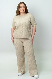 Conjunto Blusa Manga Curta + Calça com Forro Trabalhada