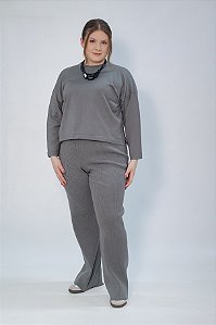 Conjunto Blusa Cropped Gola + Calça Pantalona