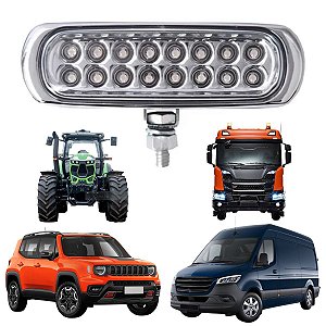 FAROL AUXILIAR RETANGULAR SLIM 16 LEDS 12/24V AMARELO