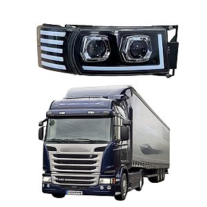 FAROL PARA SCANIA SÉRIE 4/5 PGR DIREITO FULL LED C/ PISCA