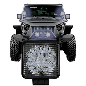 FAROL DE MILHA TRABALHO QUADRADO 9 LEDS BRANCO 27W EDN