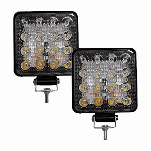 FAROL DE MILHA QUADRADO 16 LEDS 48W  ILUMINAÇÃO INTENSA