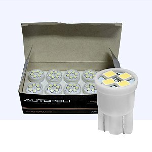LÂMPADA LED T10 12V AUTOPOLI 1,8W BRANCA 2821 KIT 10 PEÇAS